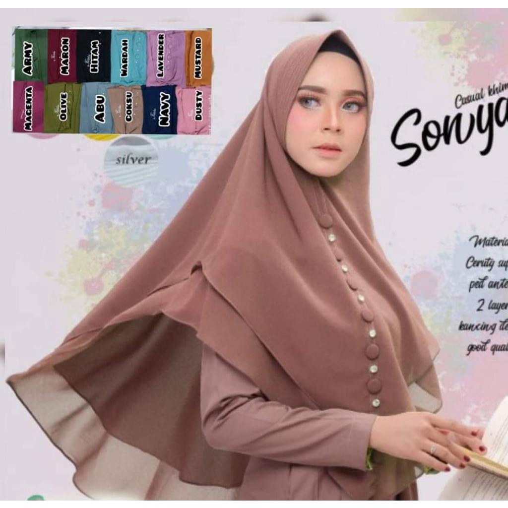 PROMO !!! KHIMAR PAYET KANCING MUTIARA KHIMAR SONYA ORIGINAL BY FELISHA HIJAB  CERUTY 2 LAYER