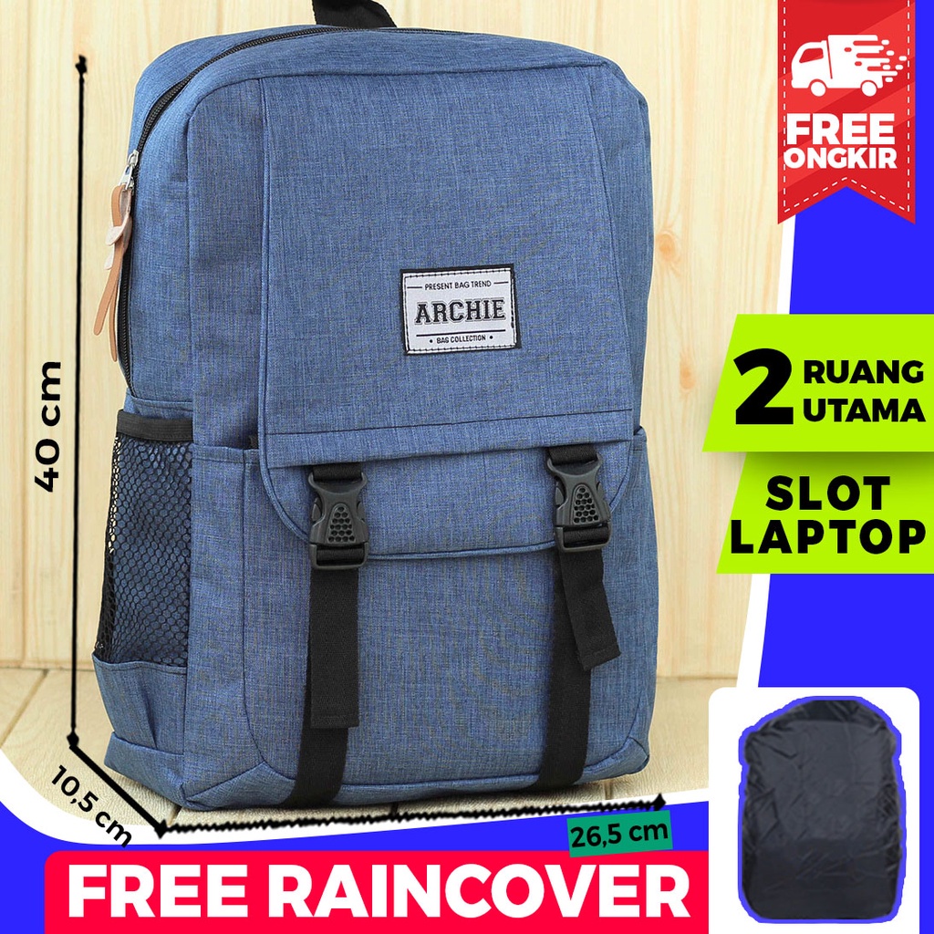 Tas Ransel Cewe Gendong Archie Tancepan Logo Tengah Biru Fashionable Backpack Multifungsi Terbaru