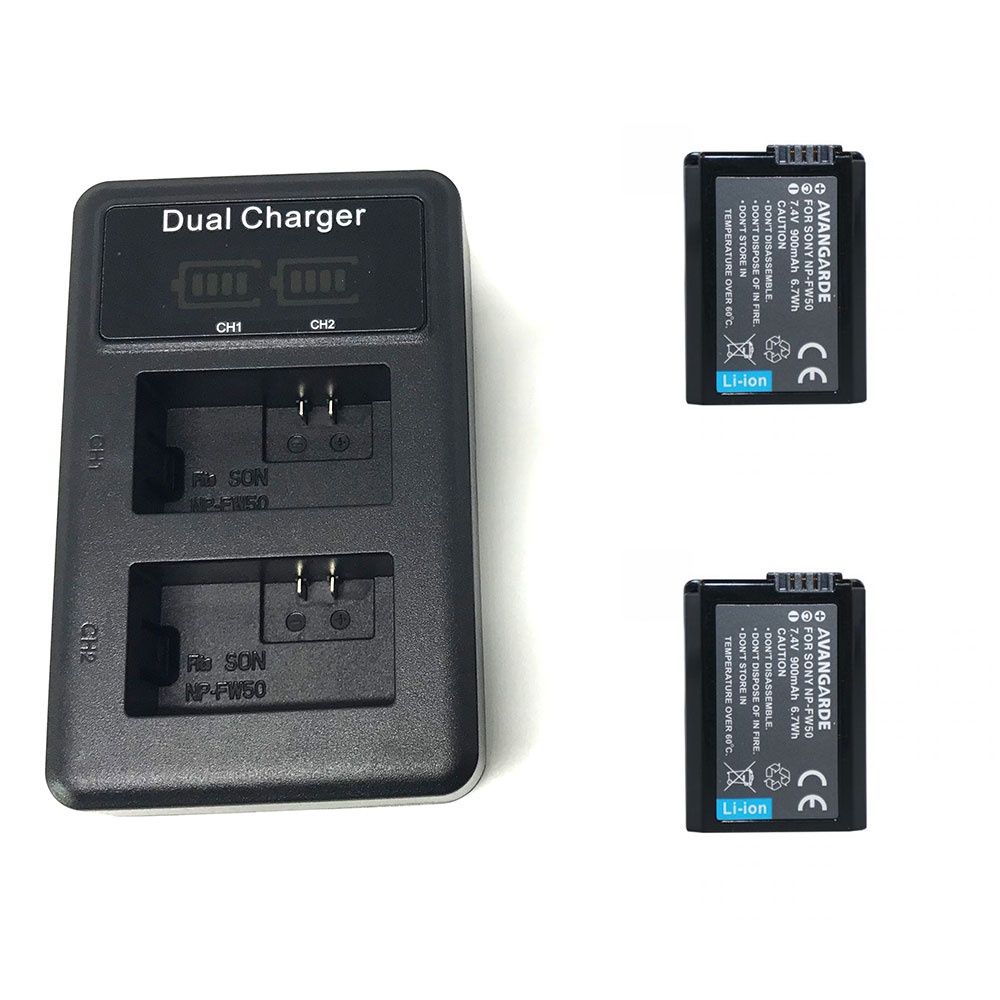 Andoer Charger Baterai Travel + 2 x Baterai 900mAh for Sony - NP-FW50 - Black