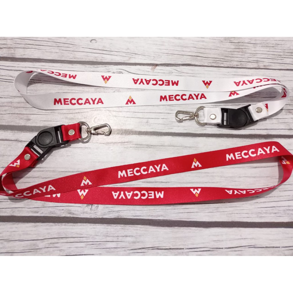 

BISA SATUAN Lanyard MECCAYA / MECCAYA PUTIH MERAH cetak 2 sisi ukuran 2cm Lanyard Custom Satuan murah
