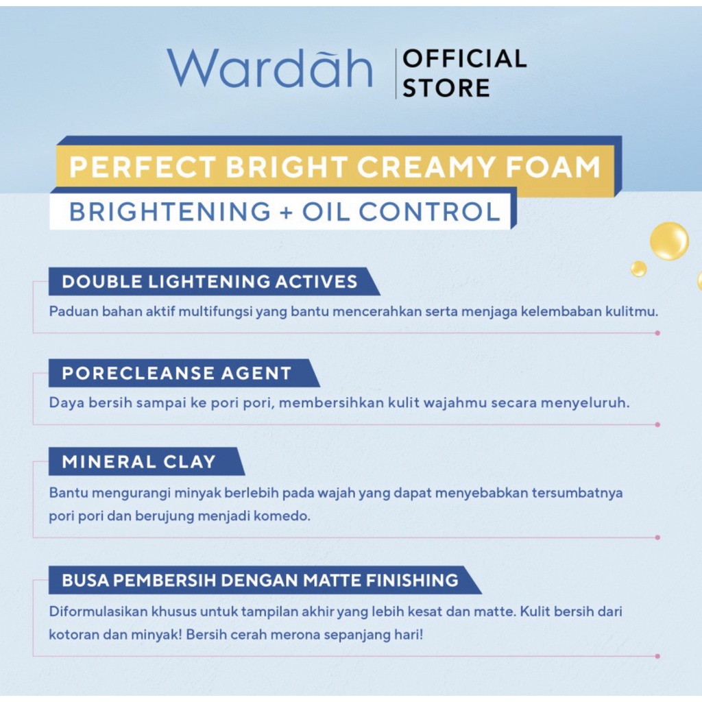 Wardah Perfect Bright Creamy Foam Brightening + Oil Control 50ml 100ml