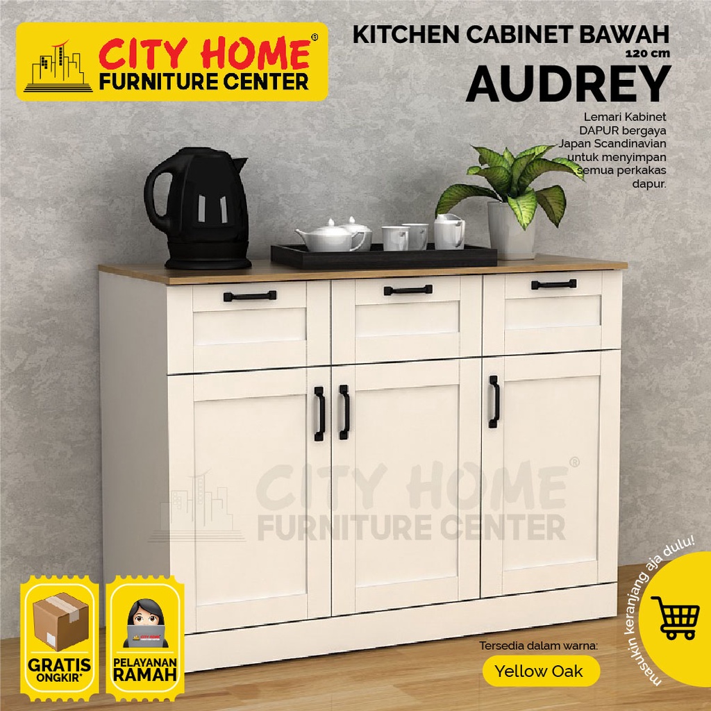 AUDREY 120cm Rak Dapur / Bufet Dapur - White Yellow Oak | City Home Cikarang