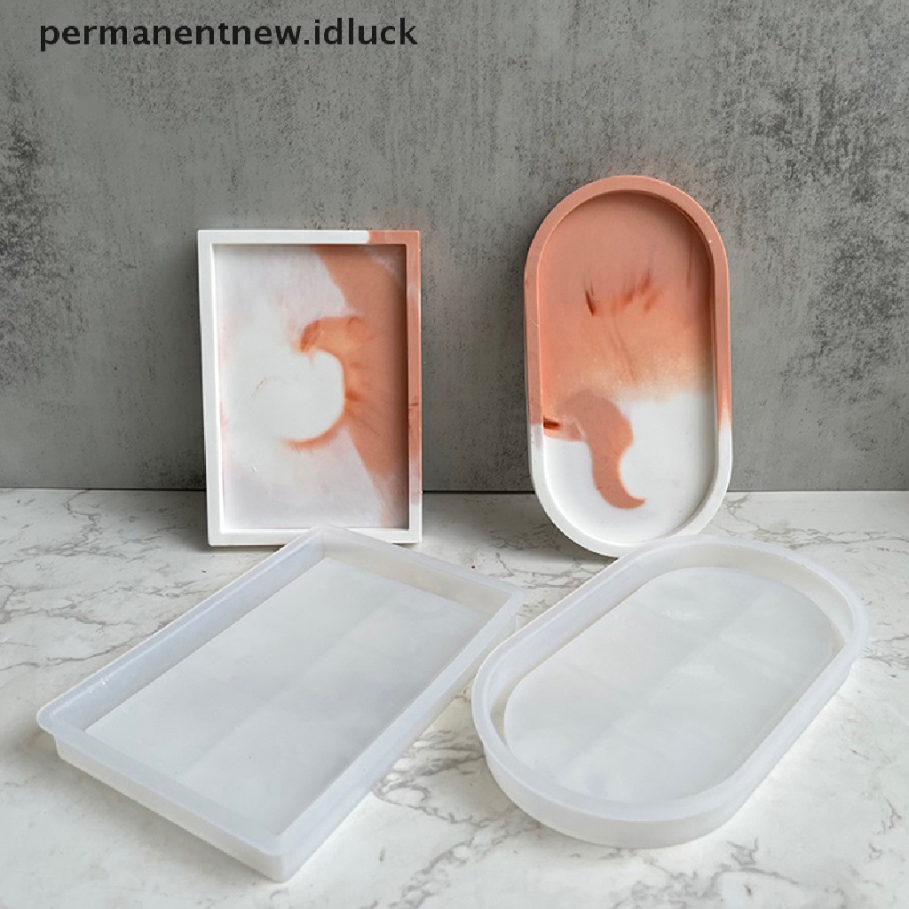 Cetakan Baki Penyimpanan Pot Bunga Resin Bentuk Oval Persegi Panjang Bahan Silikon