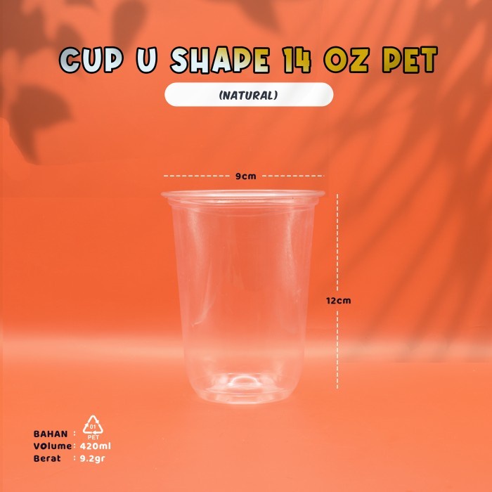 Gelas Cup Plastik 14 OZ Oval - Cup Bening Polos- U Shape - Bahan PET