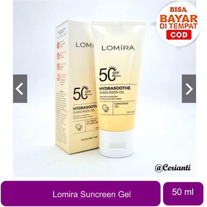 [NO WHITECAST] [BPOM] Lomira Sunscreen Sunscreen Gel SPF50 PA+++ 50ML Hydrasoothe Sunscreen Lomira | Tabir Surya_Cerianti