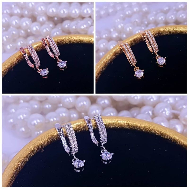 Anting premium zircon(merek vier asli),awet,tahan lama,tdak gampang luntur,cocok buat yg alergi aloy