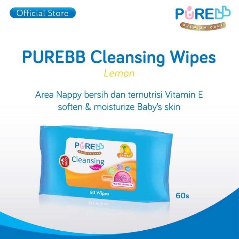 Pure Baby Cleansing Wipes isi 60's / Tisu Basah Bayi Per 1 Pcs