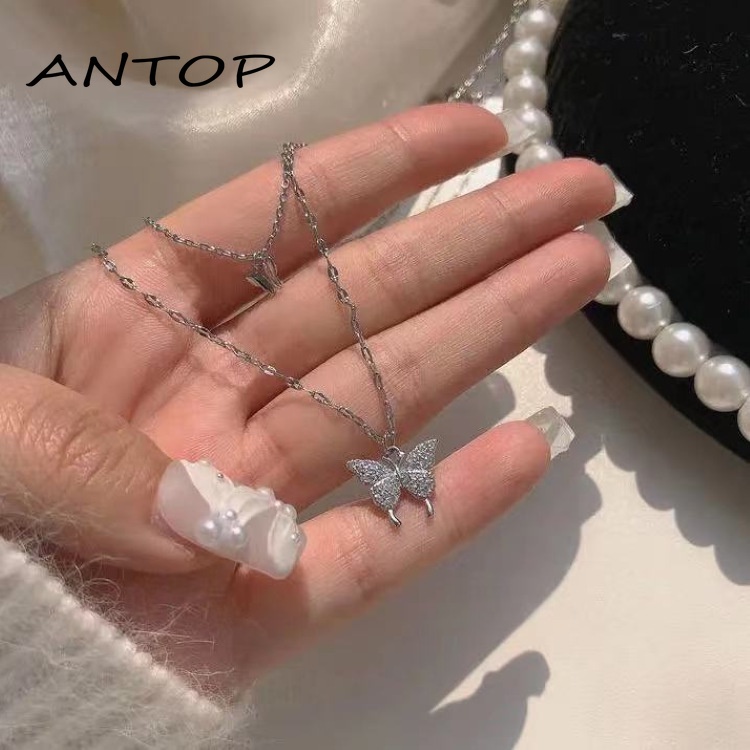 Korea Fashion Multilayer Kalung Logam Kupu-kupu Liontin Kalung Logam Wanita Perhiasan Aksesoris ANTOP