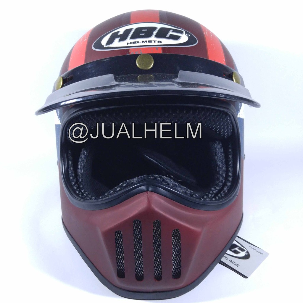 HELM CAKIL HBC CAPTAIN AMERICA MERAH-MAROON ( Fullface / Retro / Klasik / Vespa )