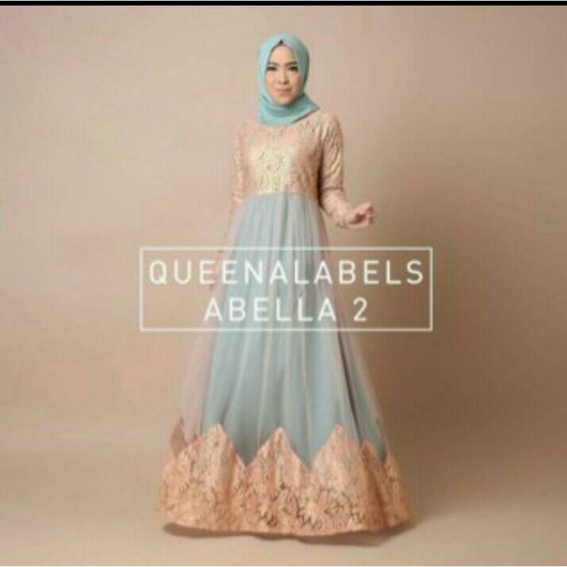 PRELOVED Dress QUEENALABELS Original Abella 2 Warna Hijau Tosca + Pashmina