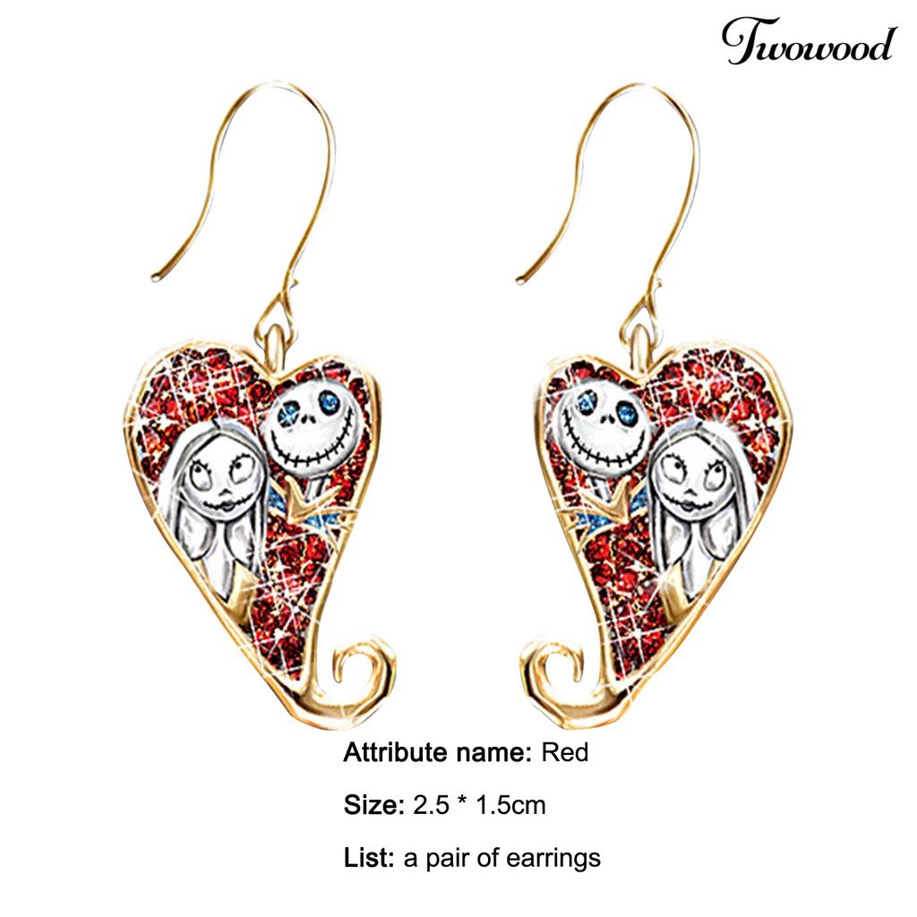 1 Pasang Anting Kait Bentuk Hati Motif Hantu Bahan Alloy Aksen Berlian Imitasi Untuk Pesta Halloween