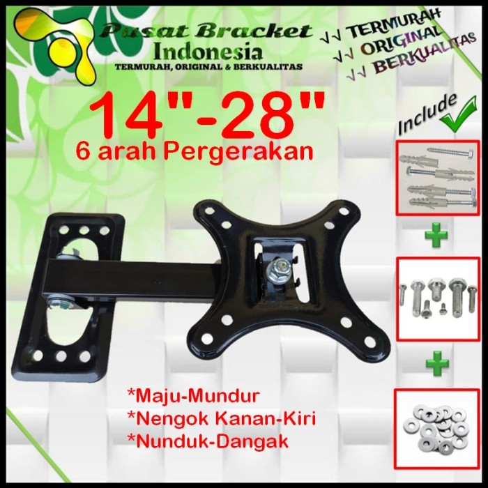 Bracket Tv 14 Monitor Lengan 14&quot; s/d 28&quot; 6arah Fleksible PBI.SWKNM-007