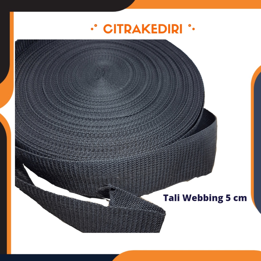 Tali Webbing  Hitam 5 cm tas kerajinan tangan aksesoris souvenir ( permeter)