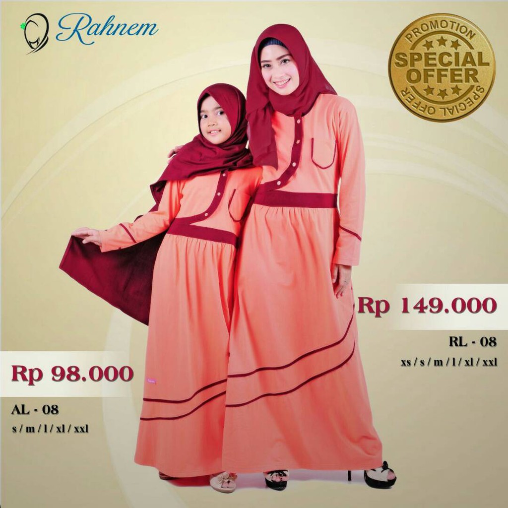 Rahnem Diskon s/d 30% - Gamis RL 08 - AL 08 Couple Sarimbit Pasangan Ibu Anak