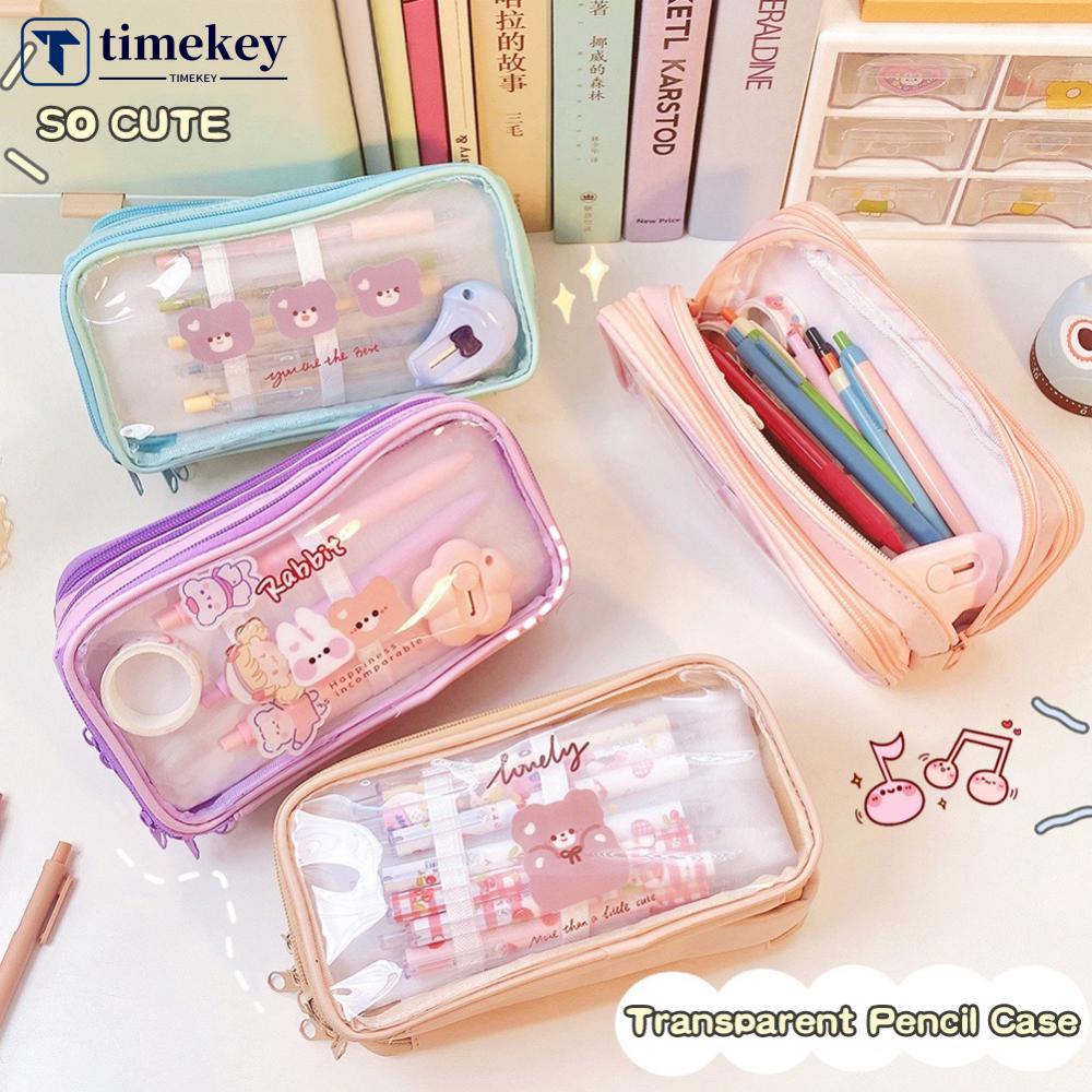 Timekey Tempat Pensil Transparan Anti Air Kapasitas Besar Motif Kartun Lucu Untuk Sekolah X4Y1