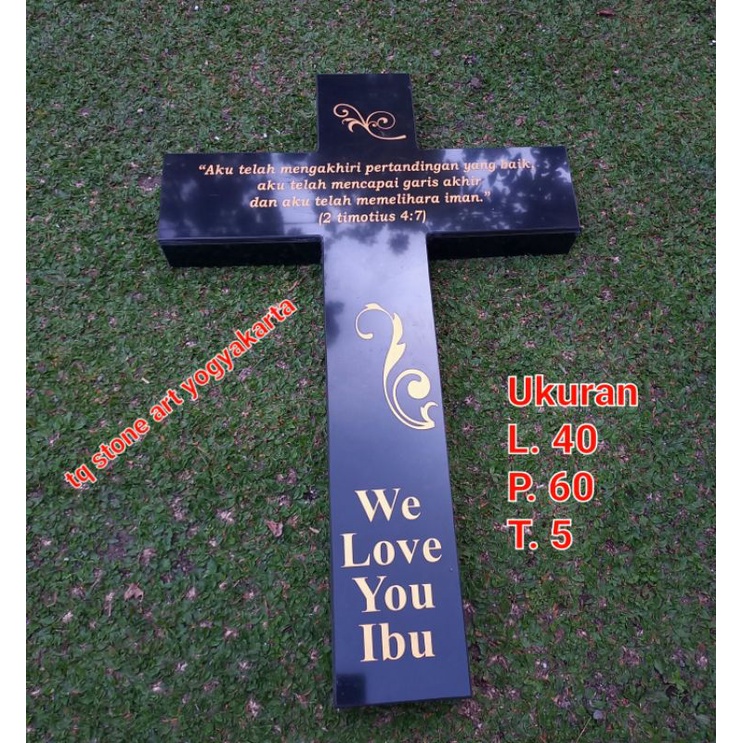 BADAN MAKAM NISAN SALIB GRANIT TILLE 40X60X5 BERKUALITAS RUSAK GANTI BARU + COR BETON