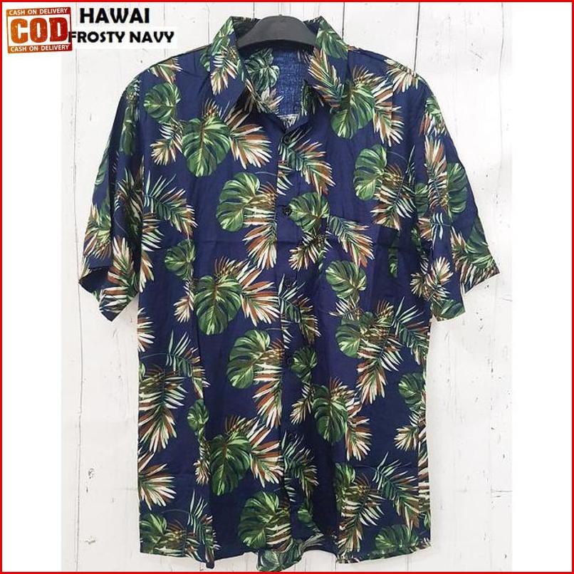 ✫Grosir*! Fortklass Hawai Frostykemeja Hawai Bali Pria Motif Kemeja Pantai Cowok - Navy {