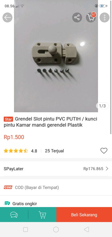 Grendel Slot Pintu Pvc Putih / Kunci Pintu Kamar Mandi Gerendel Plastik