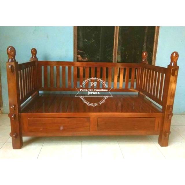 Bale Bale Kayu Jati, Kursi Risban, Kursi Panjang Jati, Kursi Depan Tv Plus Laci