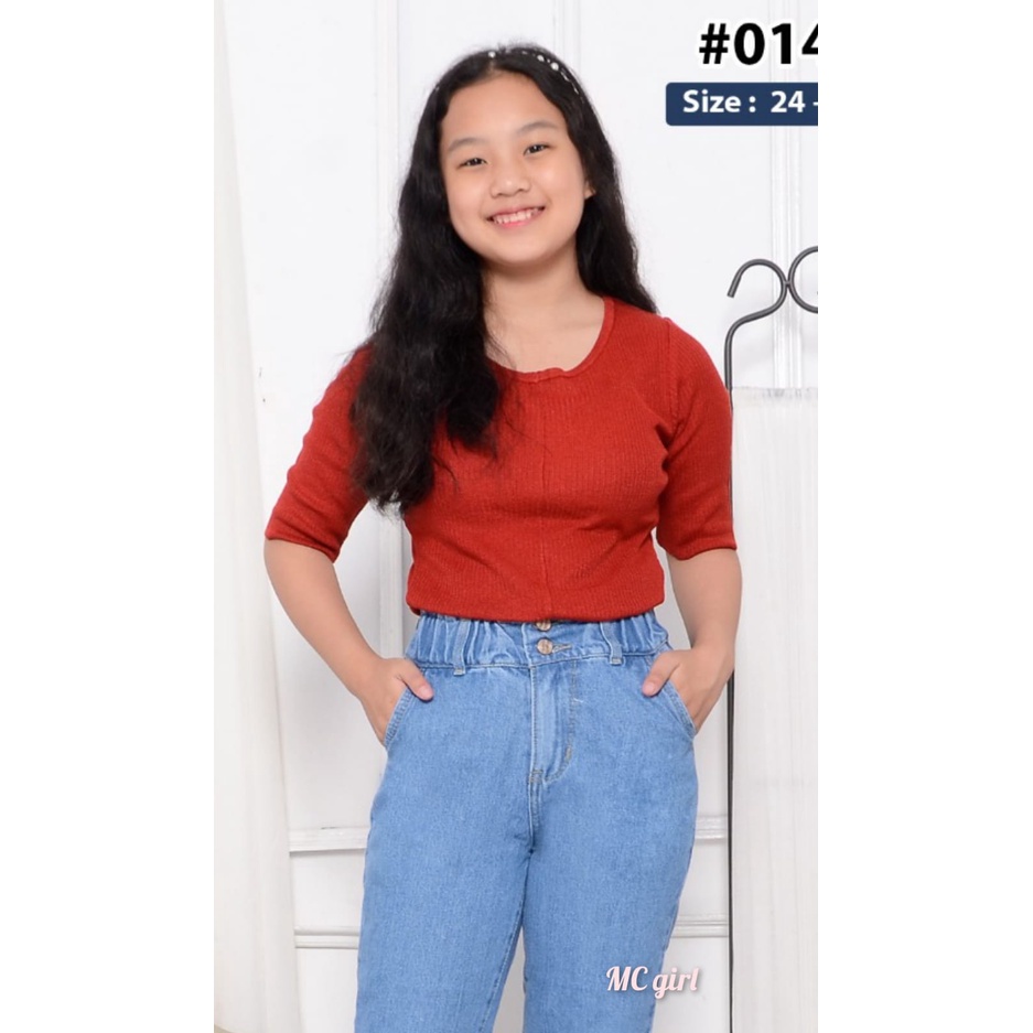 ( Size 24 - 26 ) MC girl - Celana Jeans Boyfriend Pinggang Karet Anak Perempuan / Boyfren Kancing Dua Anak Tanggung / Boifren Panjang Lepis Kancing 2 Anak Remaja