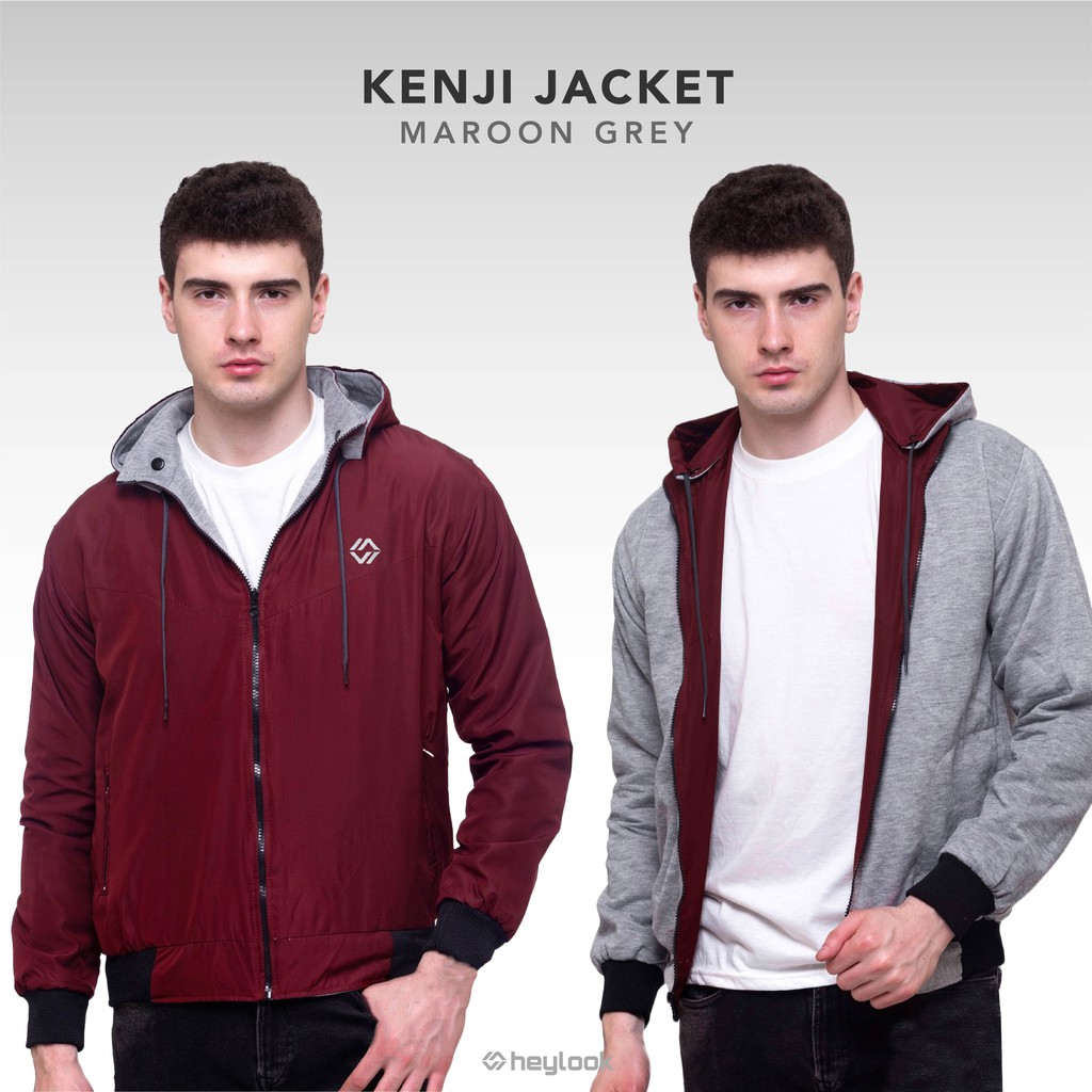 HEYLOOK Official - Jaket Parasut Pria Bolak Balik Jaket Kenji Motor Pria Hodie Bisa Dilepas-KENJI MARON GREY
