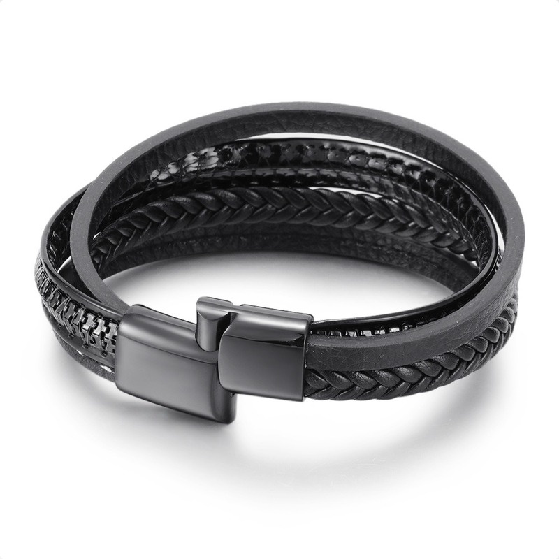 Gelang Multilayer Bahan Kulit Gaya Vintage Ukuran 19 / 21 / 23CM Untuk Pria