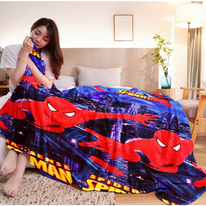 Selimut Dewasa Selimut Anak Karakter Spiderman Bulu Lembut Kualitas Premium + Tas(A9T5) Selimut Dewa