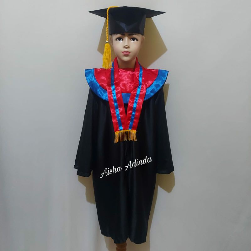 BAJU TOGA WISUDA ANAK TK PAUD MERAH LIST BIRU ORIGINAL
