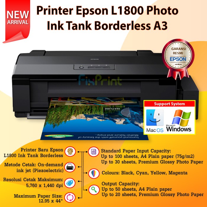 Printer Epson L1800 A3 Photo Ink Tank Borderless A3+ 6 Color New Infus Pabrik Support DTG DTF