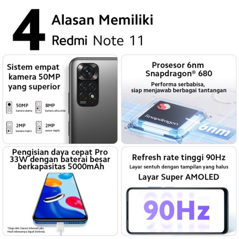 HP Terbaru Xiaomi Redmi Note 11 6/128 Ram 6GB Rom internal 128GB - New Original Garansi Resmi TAM - Snapdragon 680 Display AMOLED - Warna Grey Black Blue White Hitam Biru Langit Tua Putih - 4/128 6 4 128 GB 4GB - Promo Murah-1