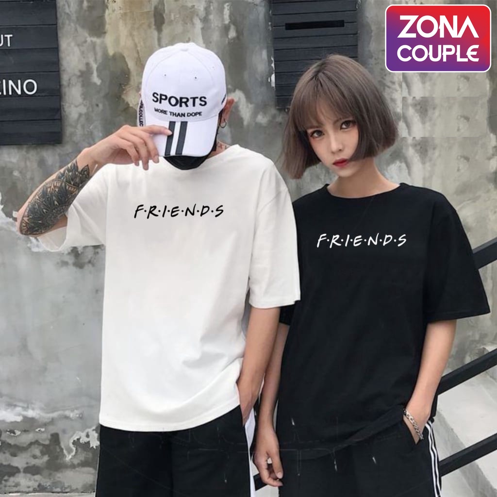 KAOS COUPLE (satuan) FRIENDS MODEL KOREA MOTIF KATA KATA KEKINIAN KAOS PASANGAN PACAR KAOS HITAM PUT
