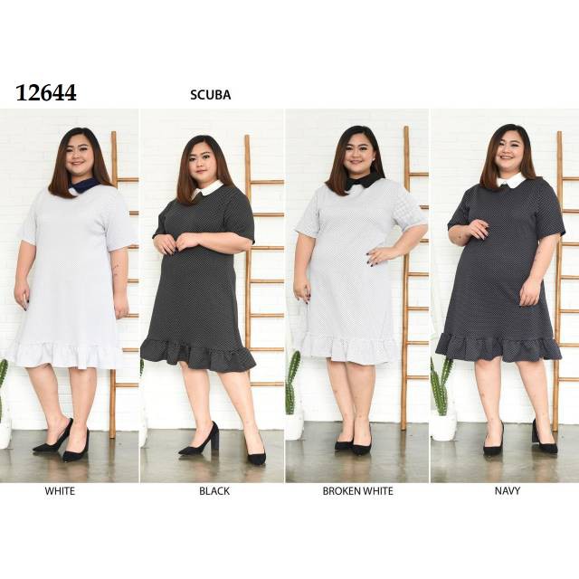 domdom Bayar COD DDC12644 Dress Jumbo Polkadot bahan scuba premium import murah