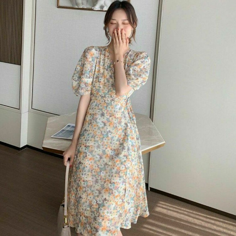 

Oil Paint Floral Dress Korean style