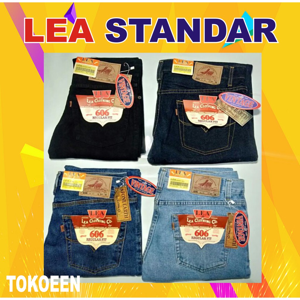 Celana Jeans Lea standart reguler fit Hitam garment, Biru muda, Biru