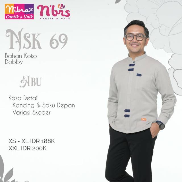 PROMO KOKO NIBRAS NSK 69 ABU KEMEJA BAJU BUSANA MUSLIM AYAH PRIA LENGAN PANJANG WARNA GREY SILVER SE