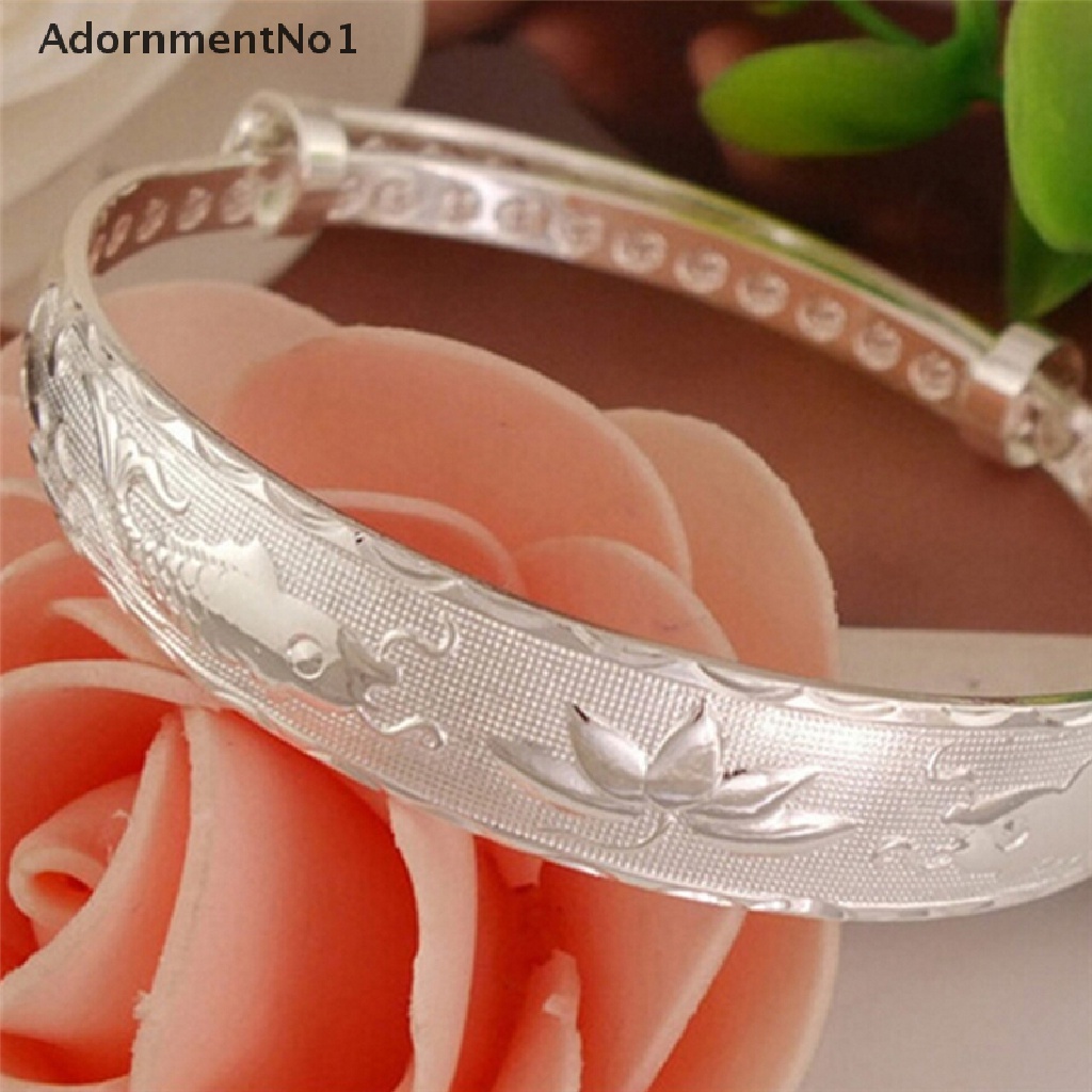 (AdornmentNo1) Gelang Tangan Silver Adjustable Motif Ikan + Bunga Teratai Untuk Perhiasan Wanita