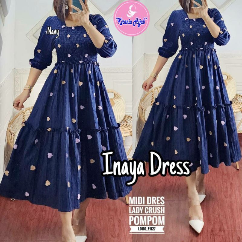 Inayah midi dress pompom babyak warna