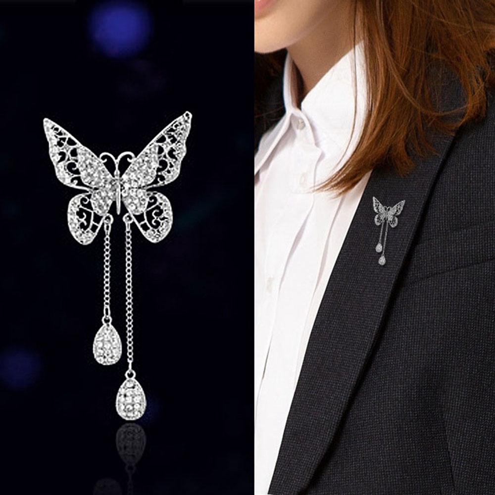 Brooch Bentuk Kupu-Kupu Dengan Rumbai Bahan Cubic Zircon