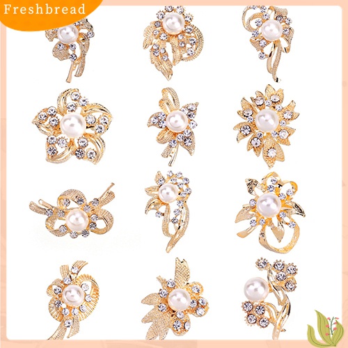 [ TERLARIS]12 Pcs Women Faux Pearl Rhinestone Flower Brooch Pins Bridal Scarf Lapel Decor