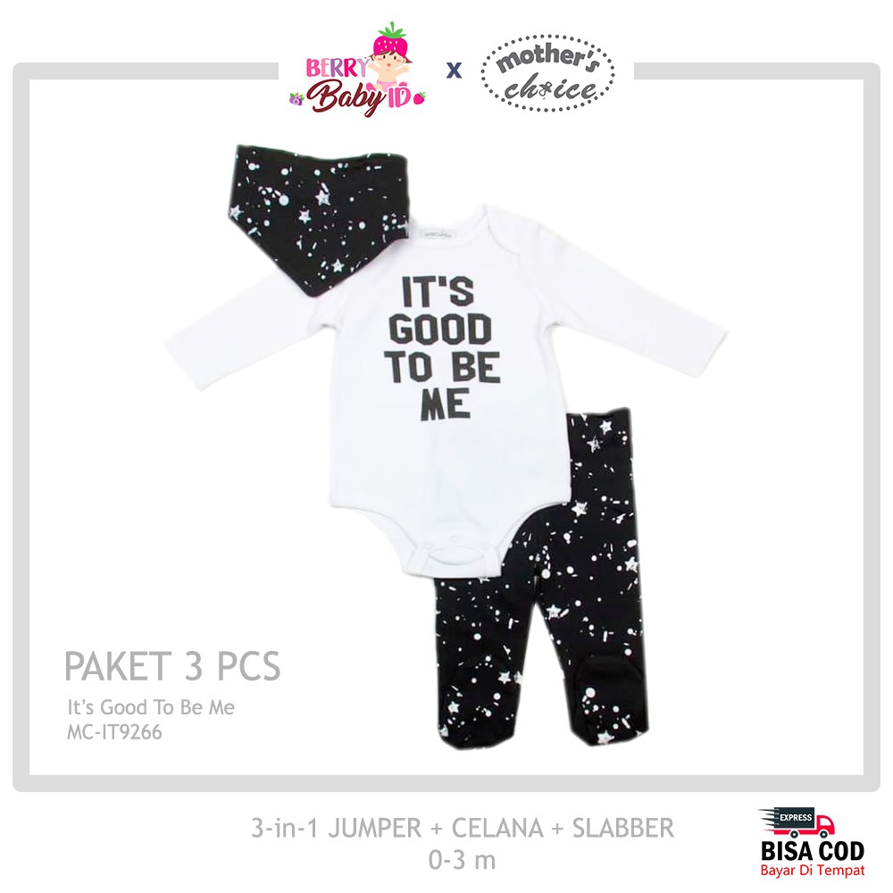 Mother's Choice Setelan Jumper Celana Panjang &amp; Slabber Pakaian Bayi MCH008 Berry Mart