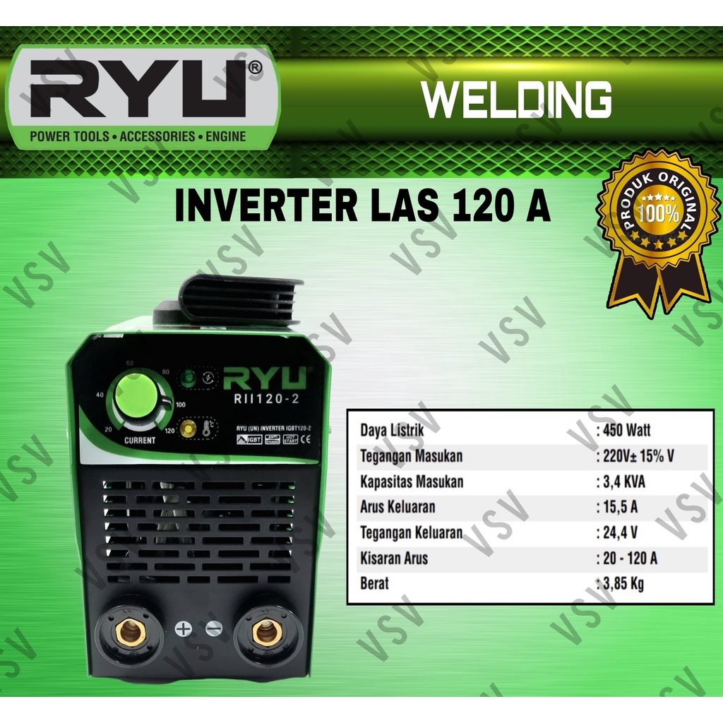 Mesin Las Ryu MMA 120 IGBT + KAWAT LAS untuk besi 2mm (2kg)