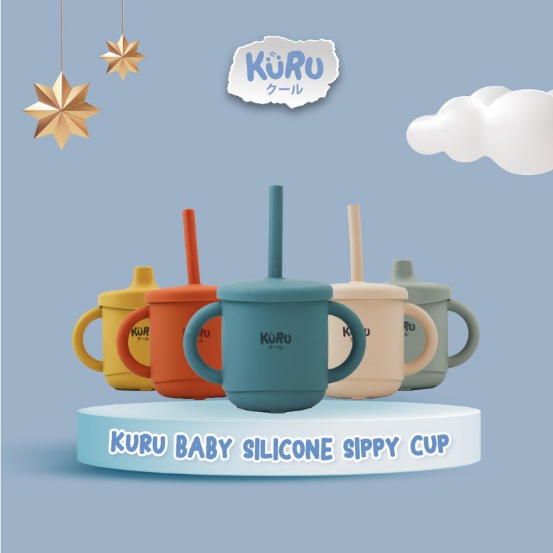 Kuru Baby Silicone Sippy Cup - Kuru Botol Minum Bayi Silikon - Gelas Minum Sedotan - Spout &amp; Staw Cup
