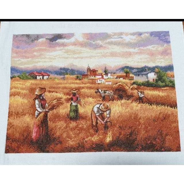 DIY Paket kristik pola kain pemandangan panen padi nkf petani sawah pedesaan cross stitch kit 14ct e