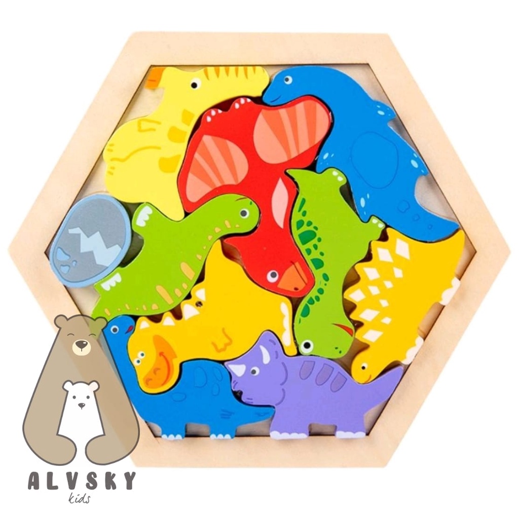 PUZZLE KAYU 3D CHUNKY ANIMAL / TRANSPORT / DINO / WOODEN PUZZLE TETRIS / JIGSAW PUZZLE EDUKASI ANAK