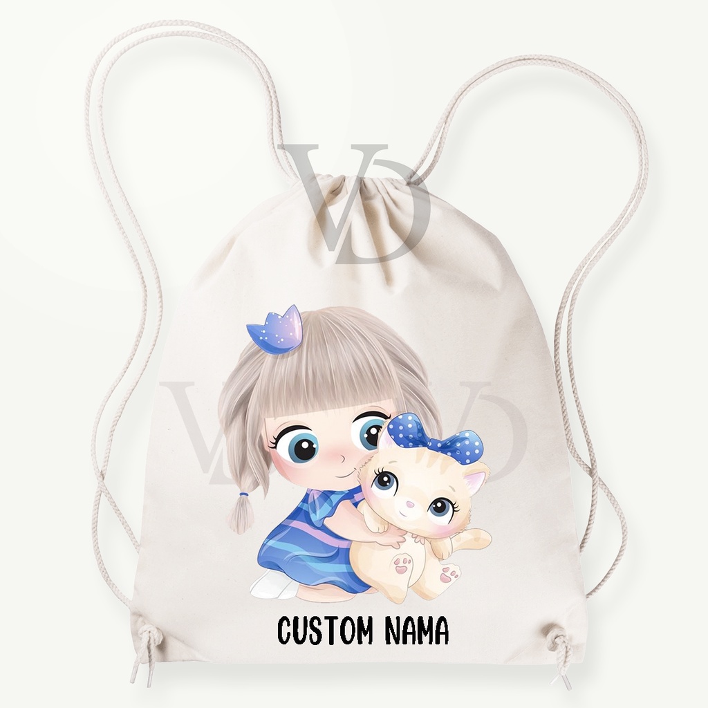 Tas Serut kanvas motif  little girl/ hampers birthday / souvenir ulang tahun