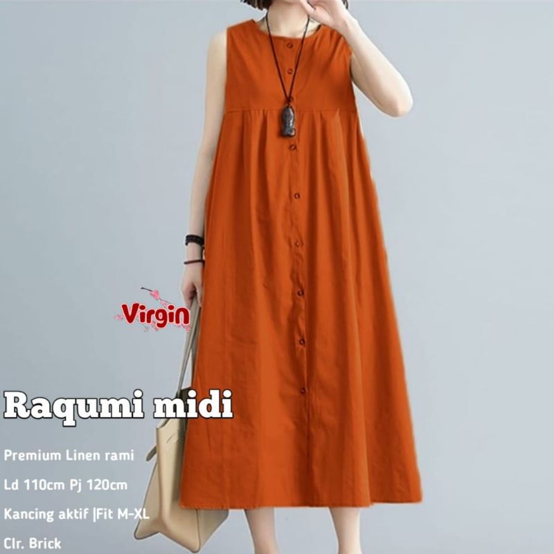 RAQUMI INNER MIDI DRESS POLOS || LINEN