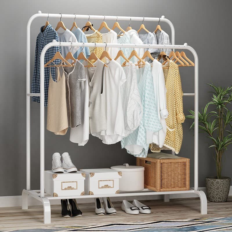 Gawangan Gantungan Baju Besi Rak Baju Gantungan Baju Besi Stand Hanger Display Butik Bazar Jemuran Pakaian minimalis Rak Gantungan Baju Stand Hanger Display Baju Tempat Gantungan Baju Rak Serbaguna Besi multifungsi Big Double Pole Stand Hanger