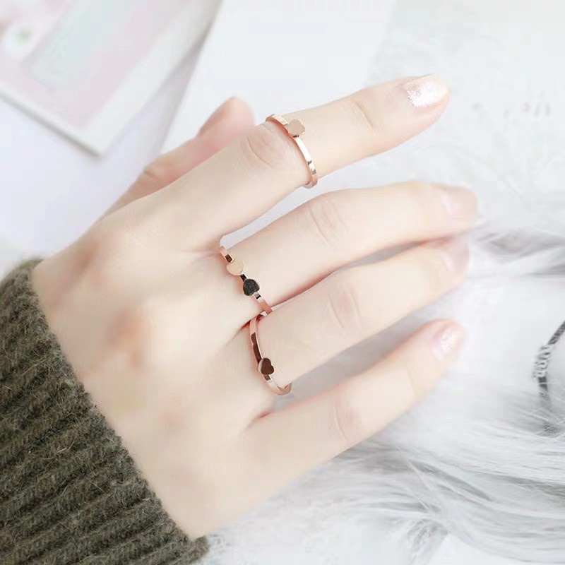 Cincin Susun Tiga Daun clover | Cincin Titanium steel Lapis rose gold 18K Untuk Wanita | Perhiasan Bahan Stainless steel Tahan Air Tidak Pudar Anti Alergi