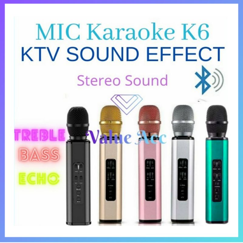 Mic K6, Mic Wireless Bluetooth Karaoke Player K6, Microphone Speaker KTV Efek