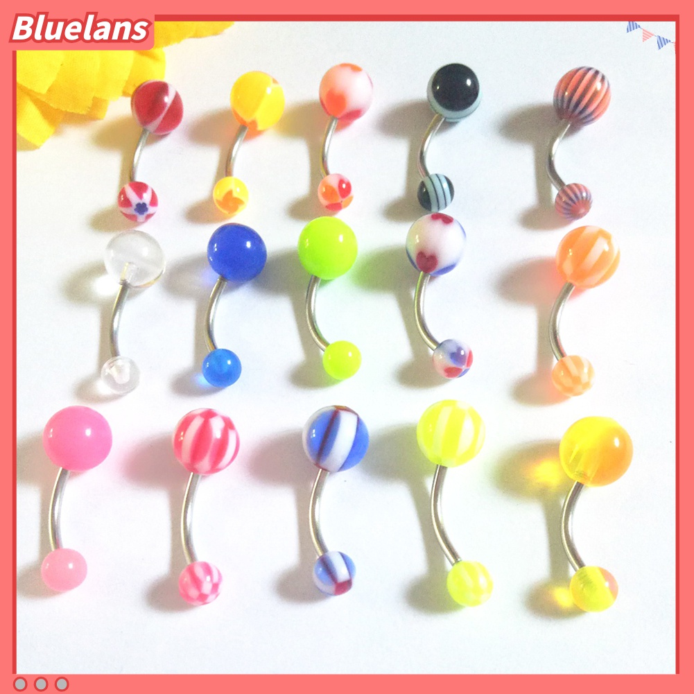 100pcs Cincin Tindik Pusar Bentuk Bola Barbel Warna Campur